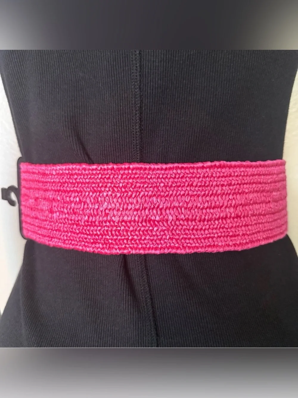 Fuchsia paper waistband stretchy belt with square buckle and rhinestone details